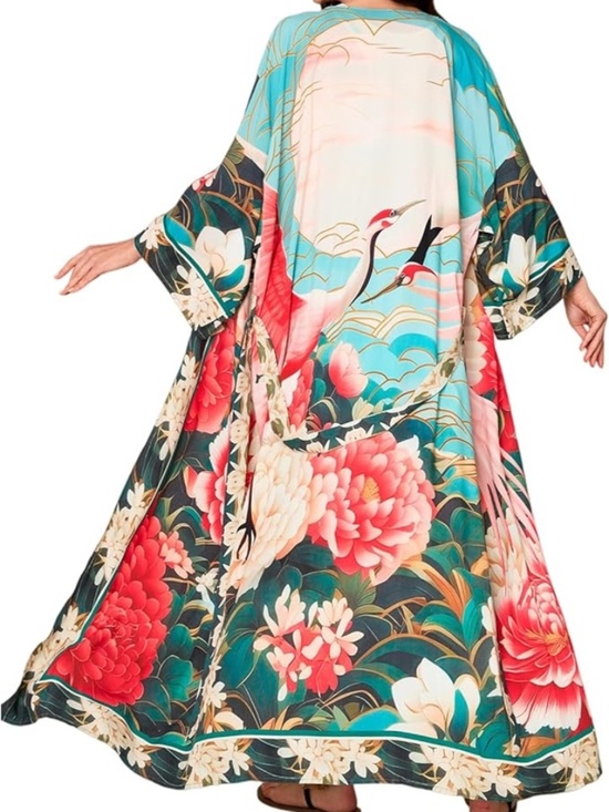 Other - Bohemian Floral Peacock Oversized Resort Beach Maxi Kimono Beach coverup 🔥🔥